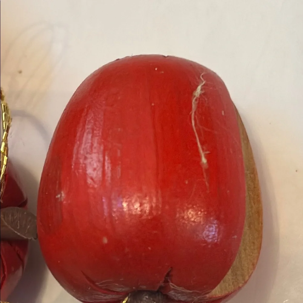 Apple Ornaments Tiny Wood Apples Set of 12 red Wooden Apples Vintage